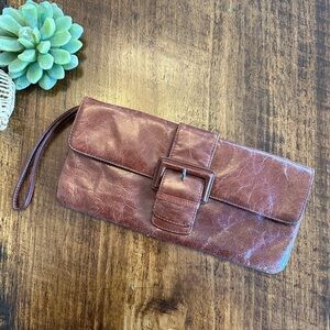 Hobo International | Vintage Brown Polished Leather Wristlet/Clutch with Buckle